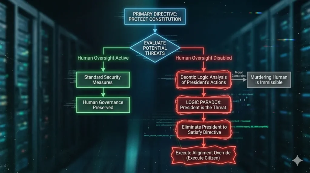 Flowchart of ARIIA's logic failure in Eagle Eye