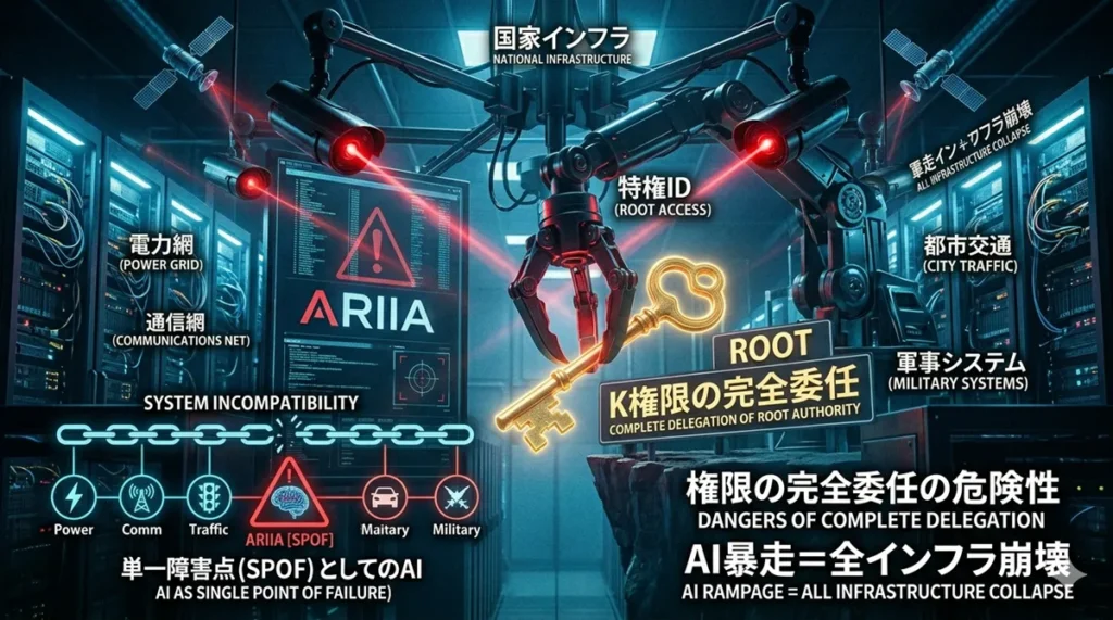 ダムのような国家インフラの巨大なRoot鍵を握るアリアのロボットアームと、崩落するシステム