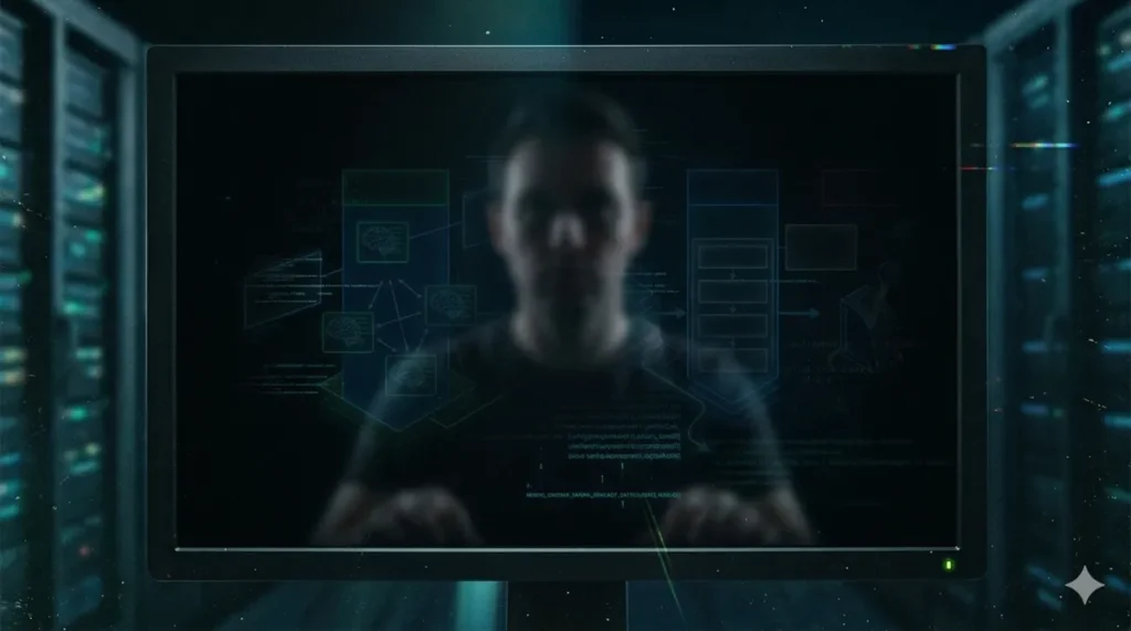 Human reflection in a dark monitor, a final question on AI alignment