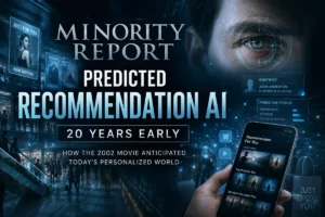 Futuristic personalized advertising system inspired by Minority Report, featuring biometric identification, AI-driven recommendations, and smartphone-based personalization.